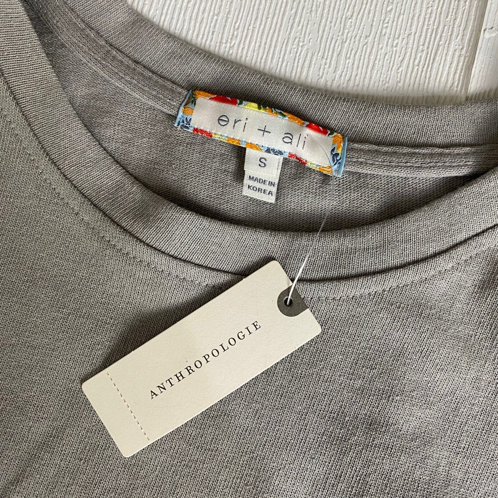 Anthropologie Eri + Ali NWT Taupe Long Sleeve Cotton Blouse Size Small. - Picture 8 of 11